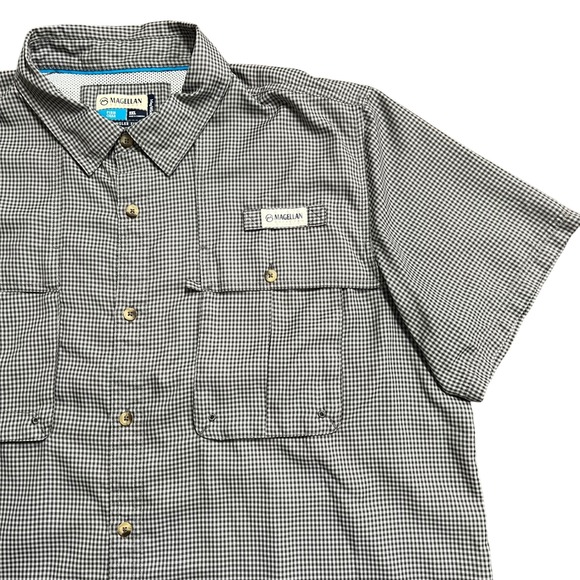 Magellan Outdoors 2XL Mens Fishing Shirt Short Sleeve Gingham Check Button Up - Picture 1 of 9